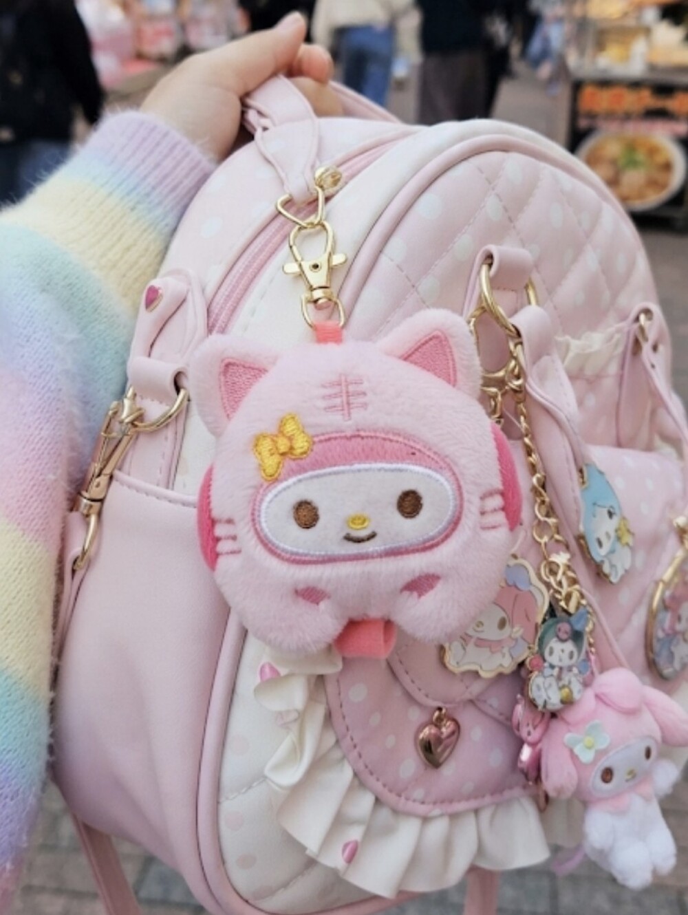 Sanrio My Melody Lucky Cat Plush Keychain Kawaii Mascot Stuffed Toy Blind Box